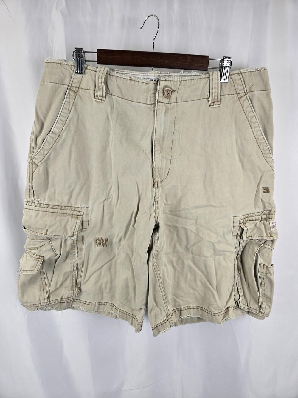 Aeropostale Cargo Shorts Mens 36 Beige Authentic Cargos Distressed Pockets